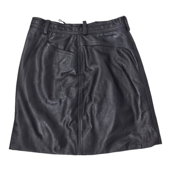 VAKKO Upcycled Black Leather Mini Skirt Sz 10 High Waist Jean Style Vintage Y2K - Picture 9 of 11